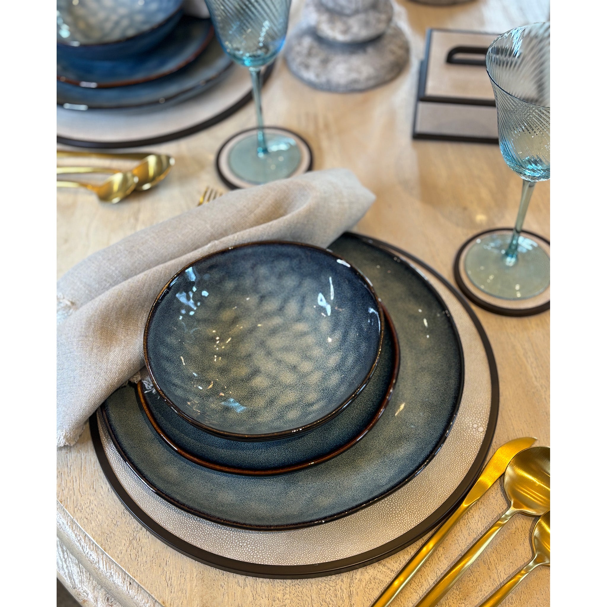 Stoneware Blue Side Plates - Set of 4